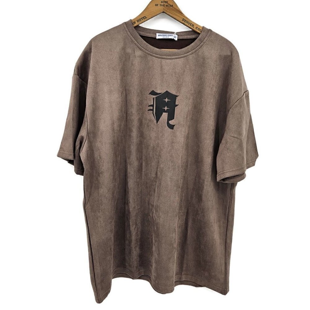 New Aelfric Eden T-Shirt Mens XL Star Pattern Suede Tee Brown